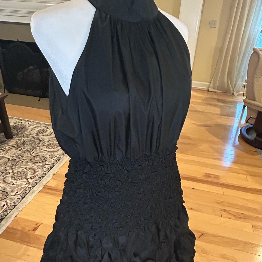Gracia Elegant Black Halter Women’s Smocked Waist Bubble Hem Dress - Picture 4 of 14